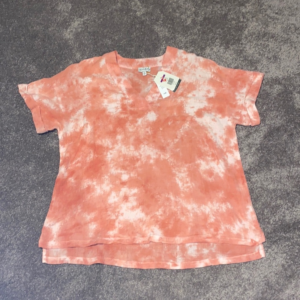 Wonderly Coral Tie Dye Gauze Roll Short Sleeve Top Size XL NWT